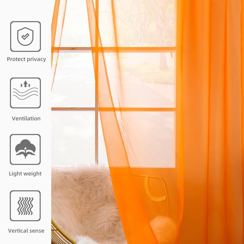 youleyar Solid Sheer Rod Pocket Curtain Voile Draperies 2 Panels White Beige Black Grey Coffee 52 Inch Width 72 Inch Long 1 Pair for Kitchen Bedroom Children Living Room Yard (Orange,52Wx72L) - Image 5